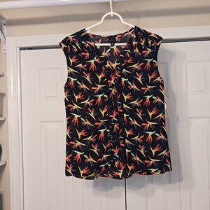 3/$18 - Worthington Black/Orange Button Down Short Sleeve Top Size S